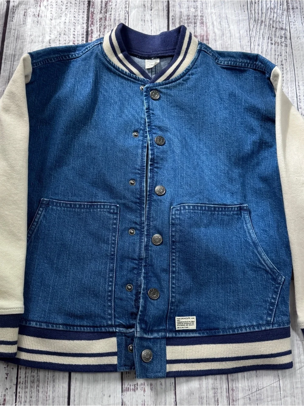 Crewcuts J.Crew Denim Varsity Jacket Boys Large 10-11